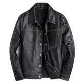 New Spring And Autumn Leather Cowhide Denim Jacket For Men